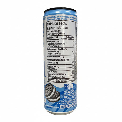 Can of Oreo ice cream with nutrition facts label on a white background
