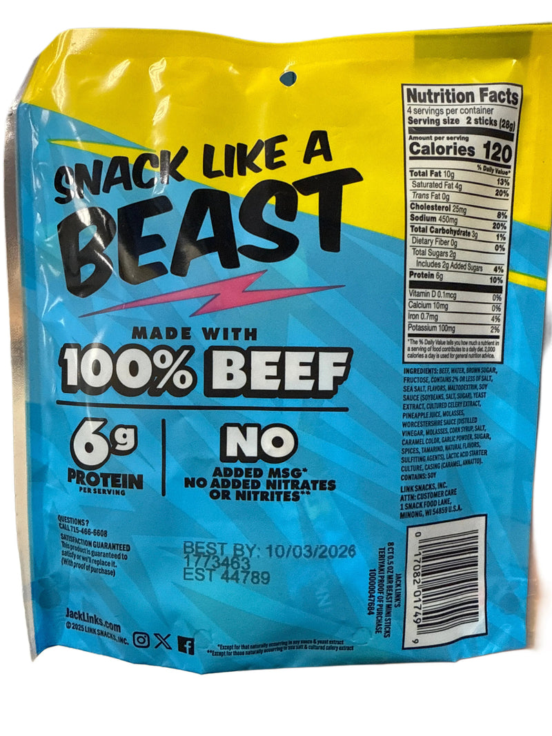 Jack Links Mr Beast Teriyaki Beef Mini Sticks 113G - U.S Edition - 24HR Snacks-snacks 24 hours near me in canada from around the world- unique snacks and falvours