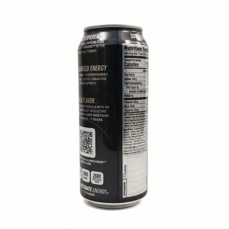 Energy drink can with nutritional information on a white background