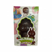 Chocolate packaging with a cartoon character and branding on a colorful background