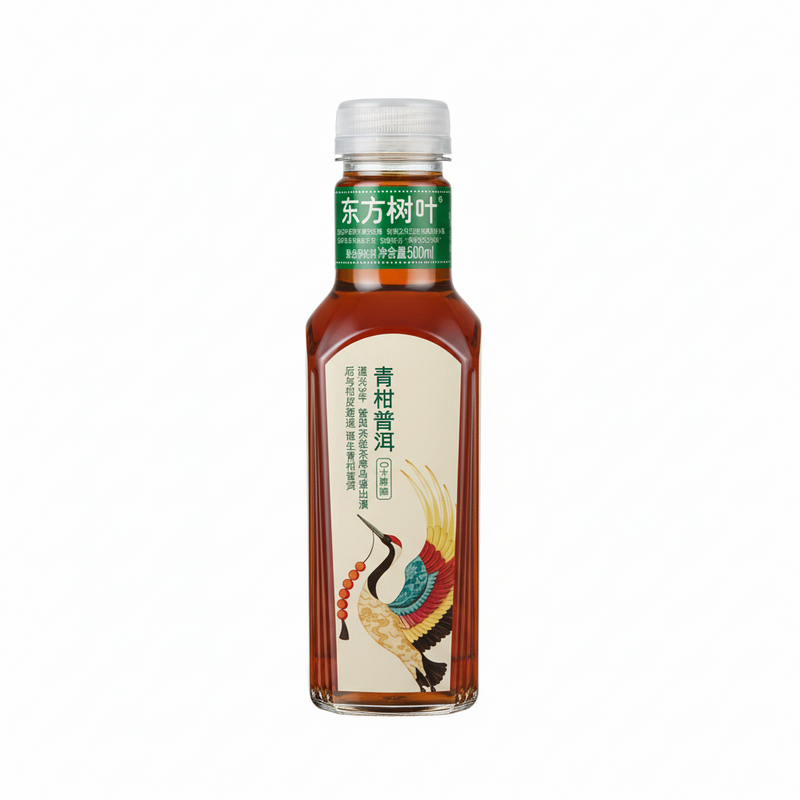 Bottle of Oriental Tree Leaves green tea on a white background