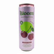 Bloom sparkling energy drink can with cherry lime flavor on a white background
