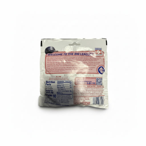 Back of a Big League Chew package with branding and product details.