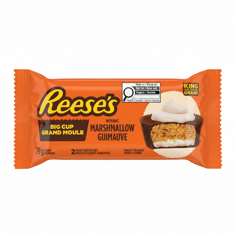 Reeses Big Cup Grand Mole candy bar packaging on a white background