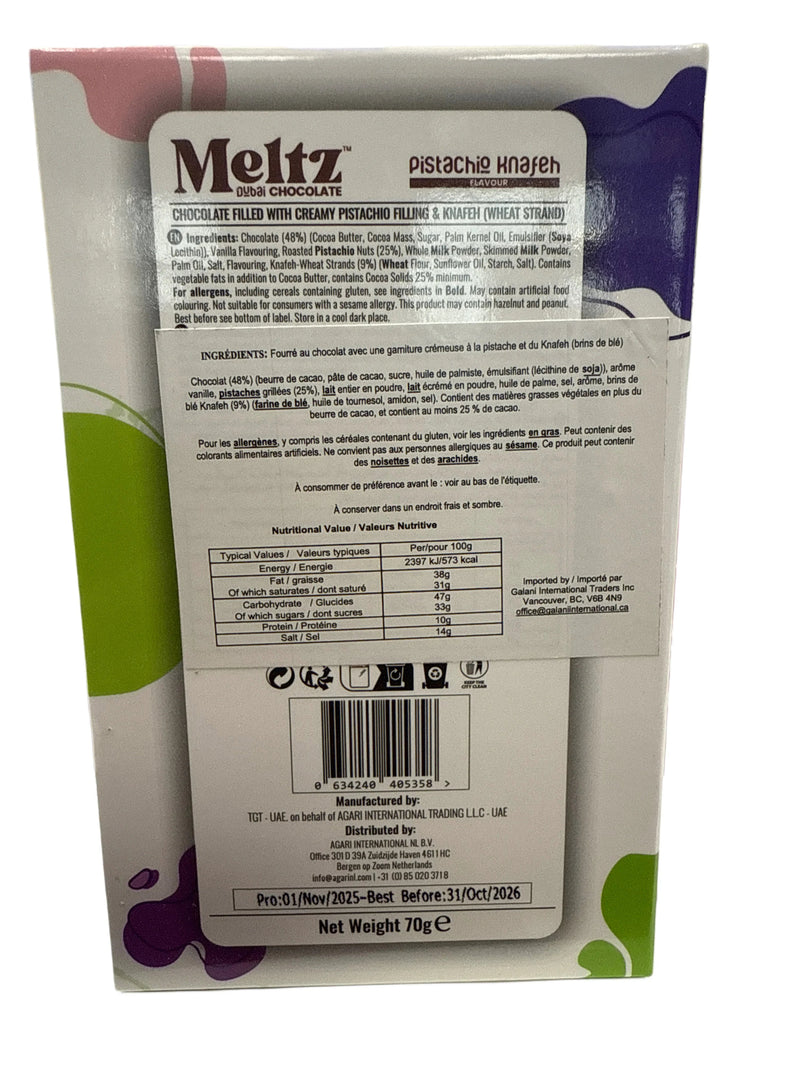 Meltz Meltabubu Pistachio Knafeh Chocolate 70G - UAE Edition