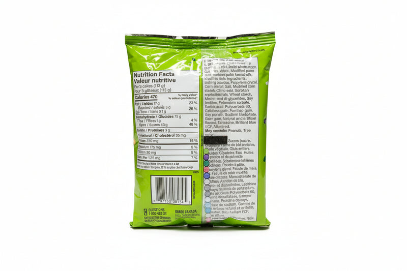Green packaging with nutritional information and ingredients list on a white background