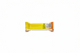 Yellow and orange snack bar package with a clear background