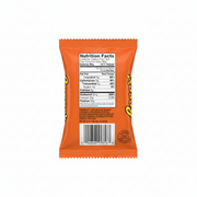 Back view of a snack package with nutritional information and barcode on an orange background