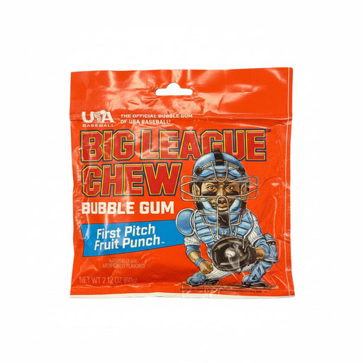 Big League Chew bubble gum package with a baseball player on the packaging.