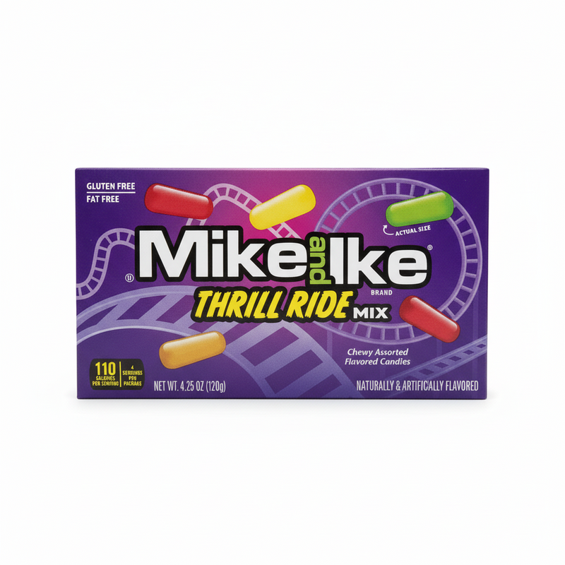 Box of Mike and Ike Thrill Ride Mix candy on a white background