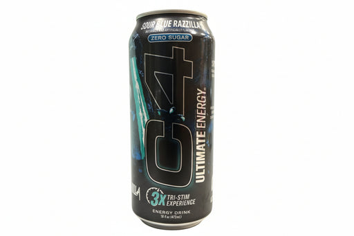 Gatorade G4 energy drink can with 'Sour Blue Razzilla' flavor on a white background